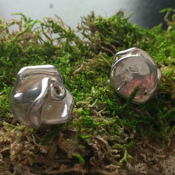 STERLING SILVER Sculpted Rosebud Earrings Israel - Picture 2 of 8